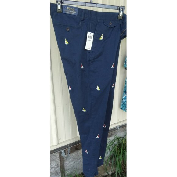 Ralph Lauren Polo Chino Stretch Straight Fit Navy Nautical Emb Sail Boat… - Picture 8 of 12